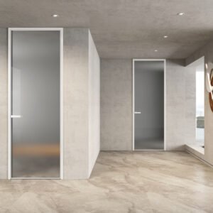 Flush exterior, inward opening door